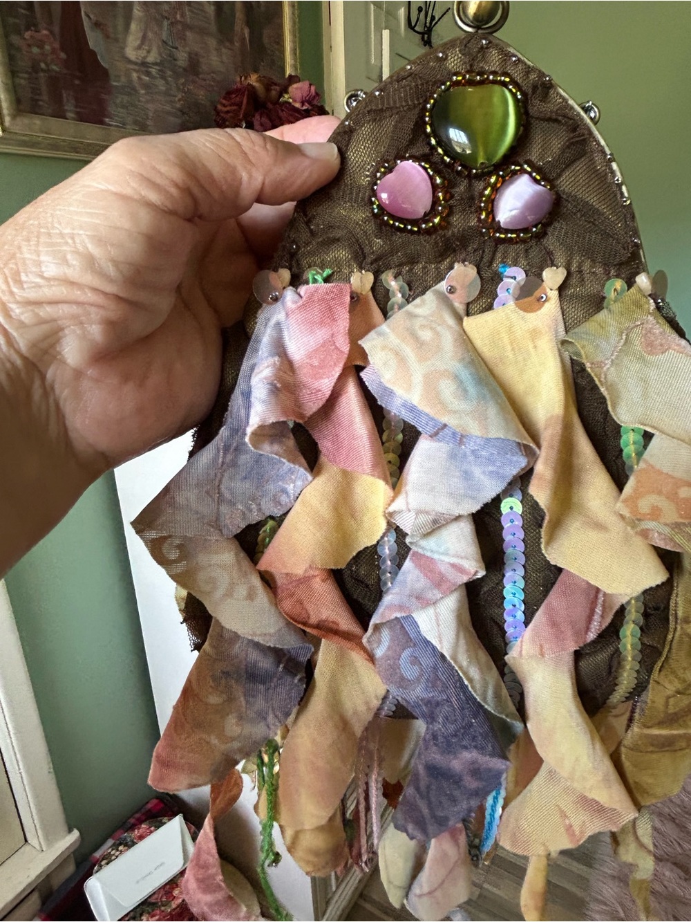 Mary Frances Multicolor Pastel Ruffled Sequin Wristlet